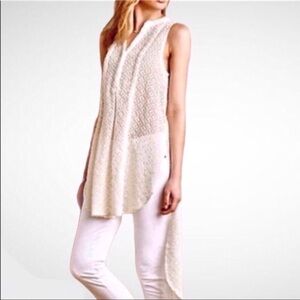 HD in Paris Anthropologie High Low Tunic Top Cream Size Large Diamond Print
